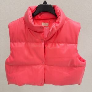 Simply Southern Faux Leather Puffer Vest Snap Front Pink Women Size XXL NWT